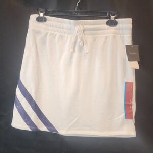 Grayson Threads Womens White Sweatshirt‎ Mini Skirt Purple Stripes Large NWT